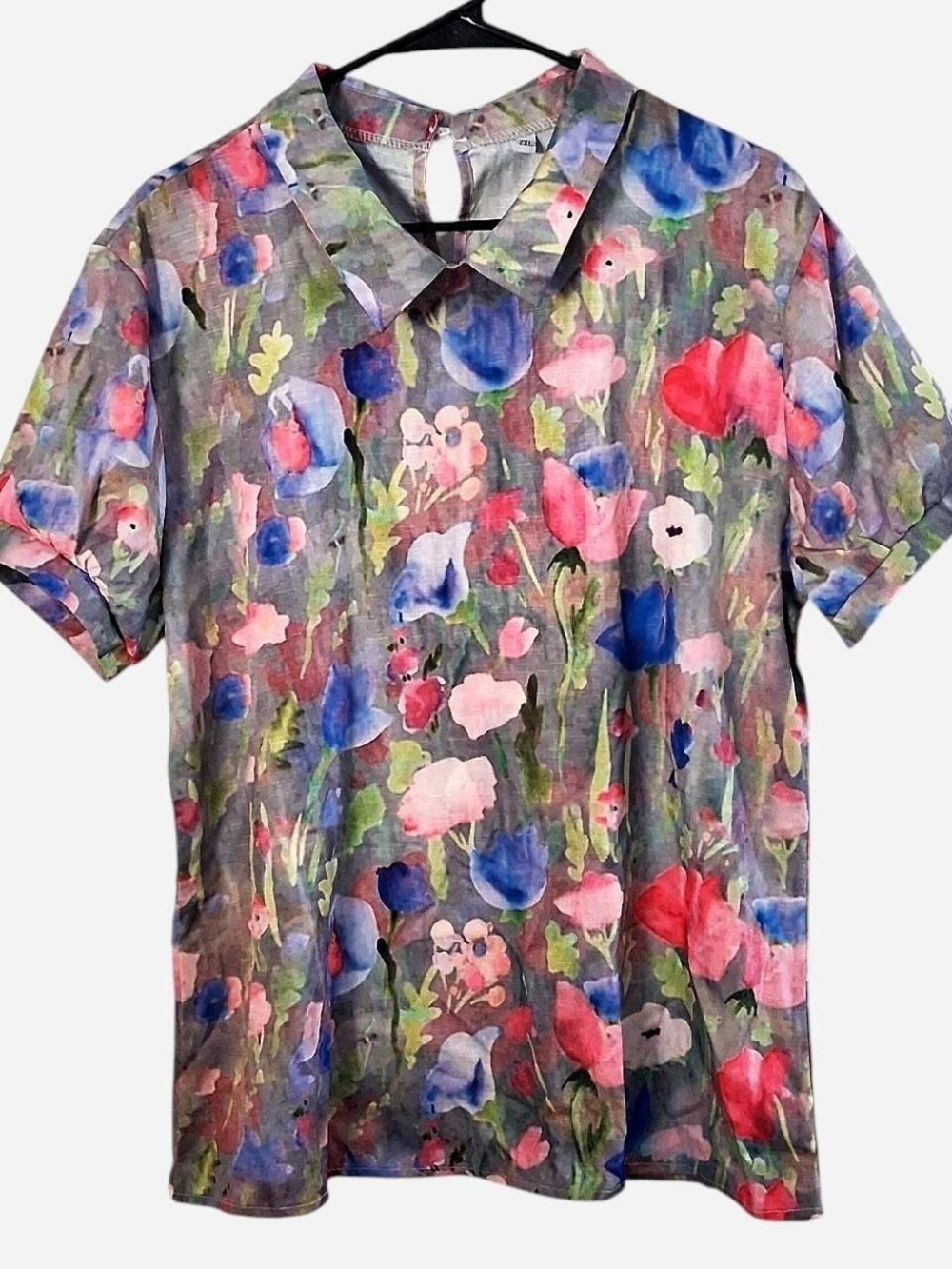 Floral Short-Sleeve Blouse - Pink, Blue, Green Plus Size